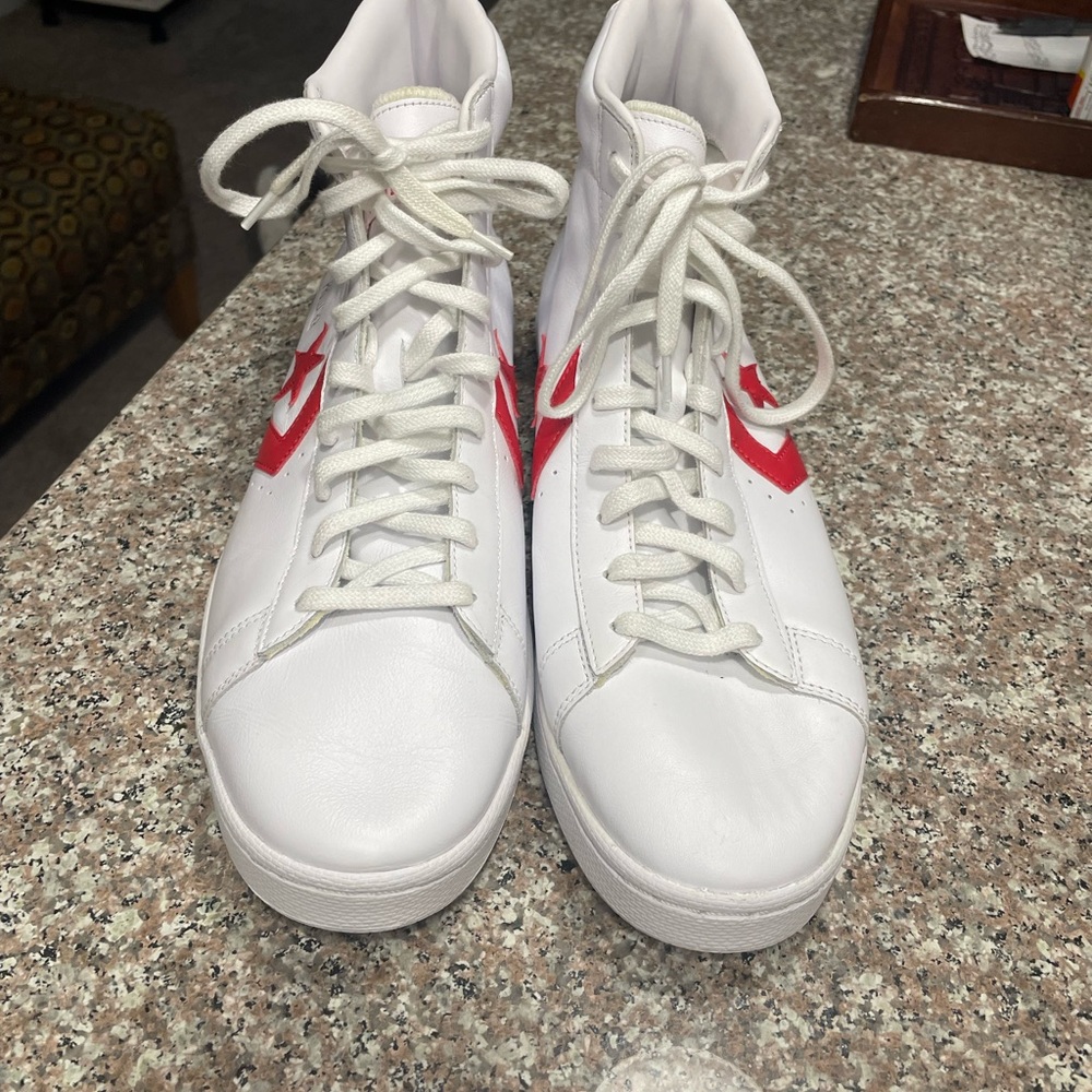 Converse Classic Pro Leather White Shoes with Red Accents